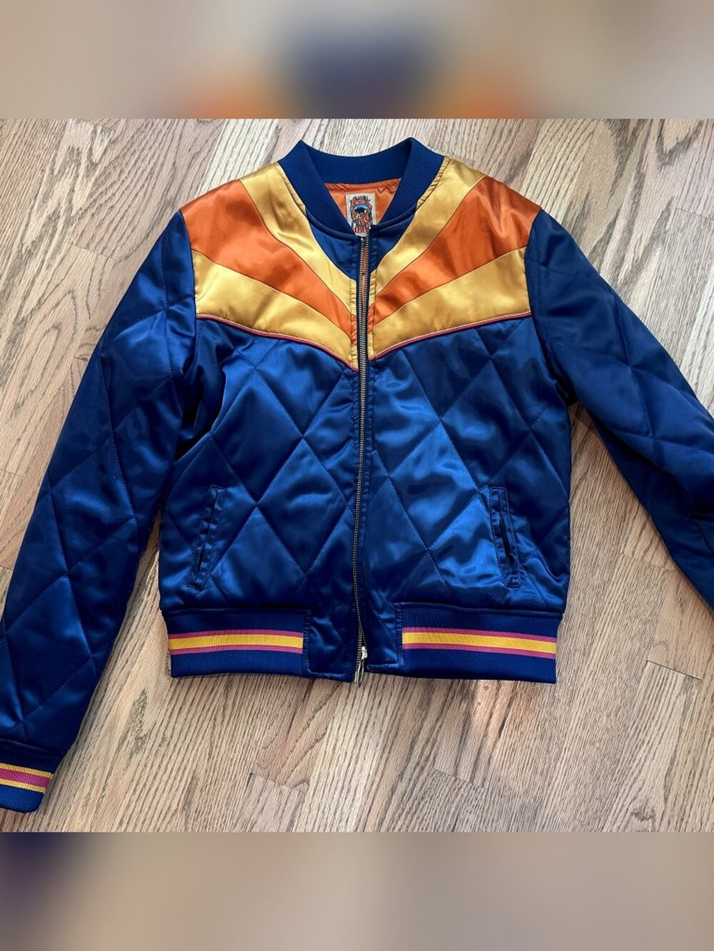 Classic Rock Couture Rising Sun Quilted Bomber Jacket Blue Never Worn M